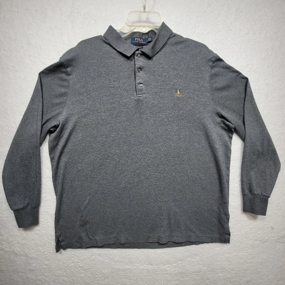 Polo Ralph Lauren Gray Classic Polo Shirt Long Sleeve Polo Horse Logo